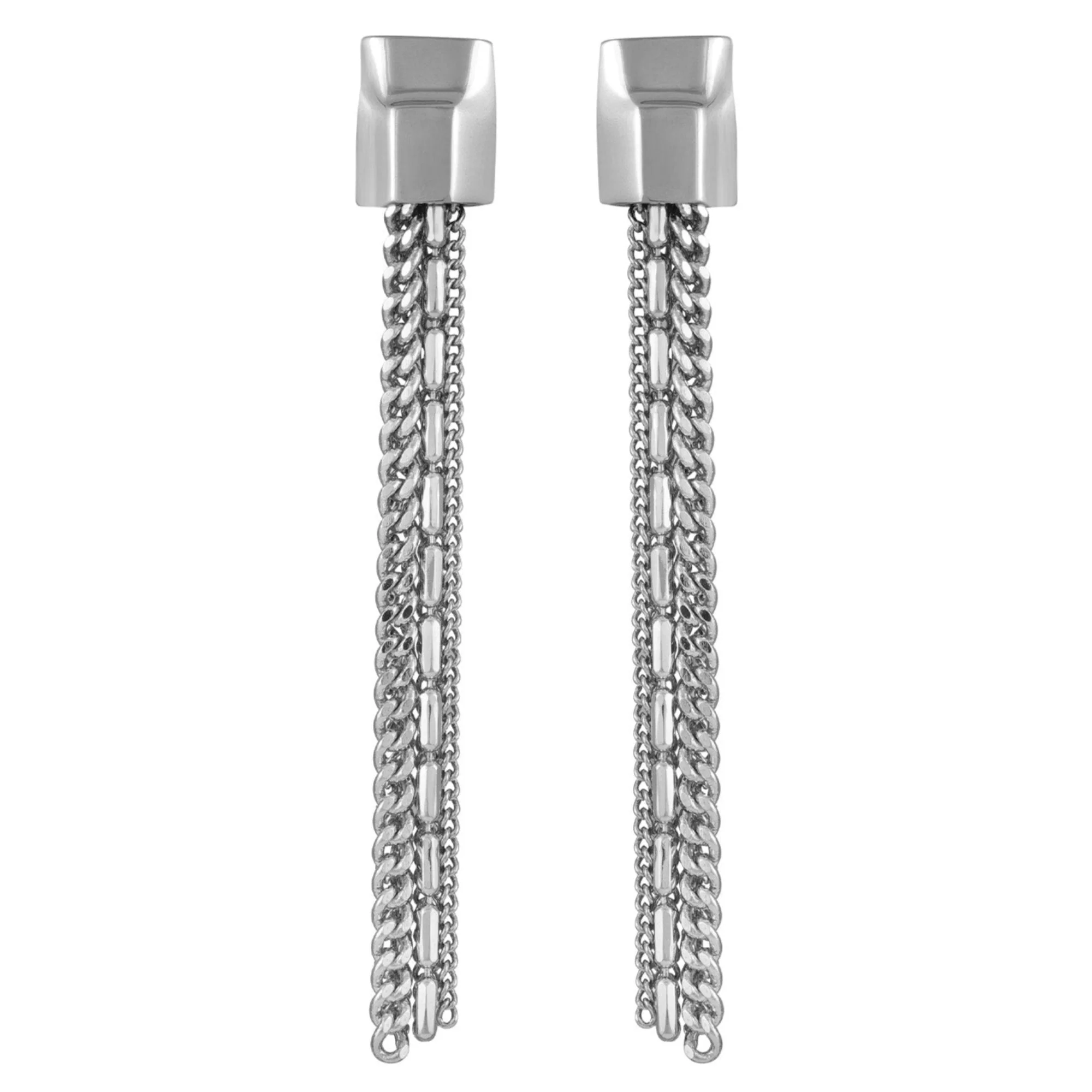 Silvertone Mixed Chain Linear Tassel Dangle Drop Earrings - Image 2