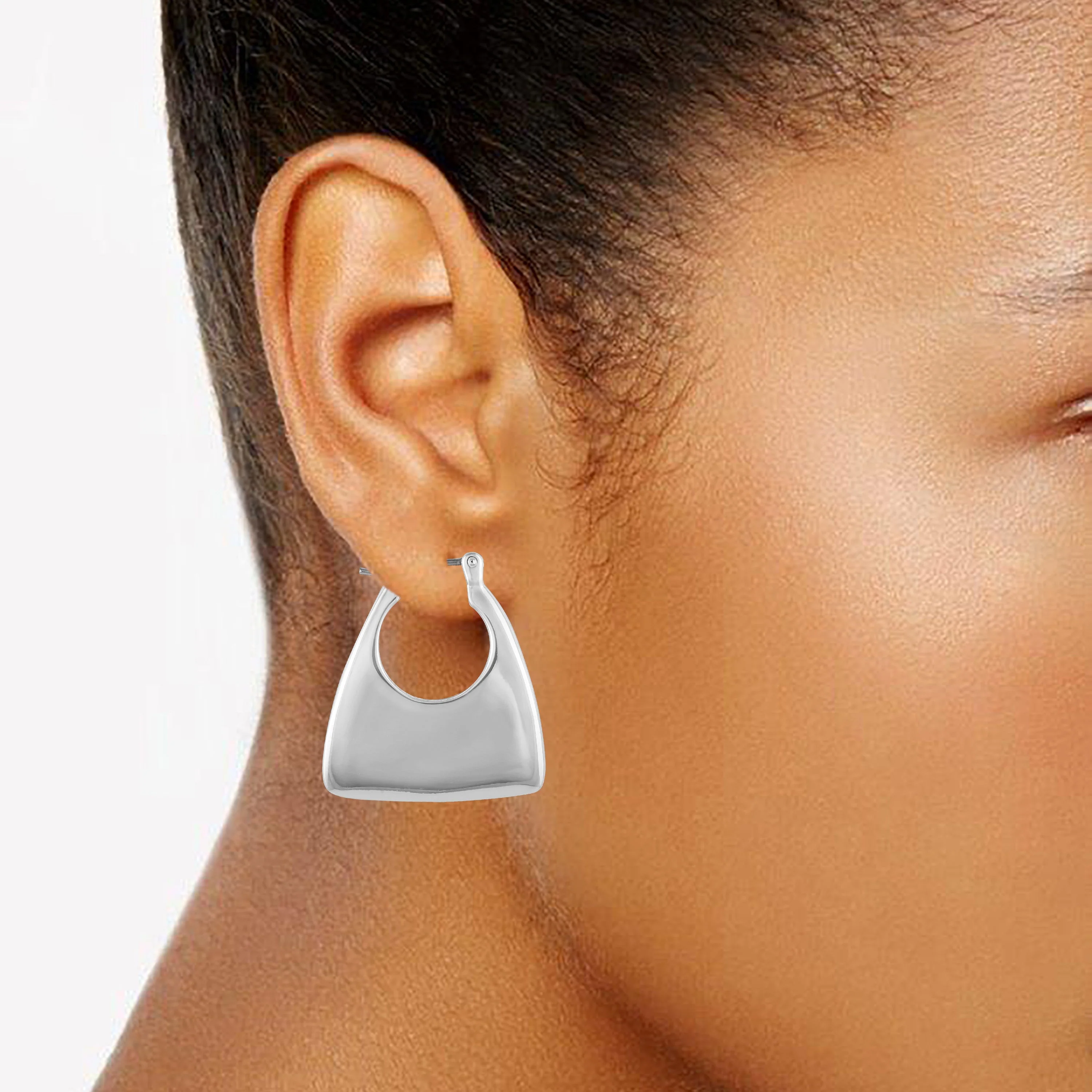 Silvertone Purse Click Hoop Earrings - Image 2