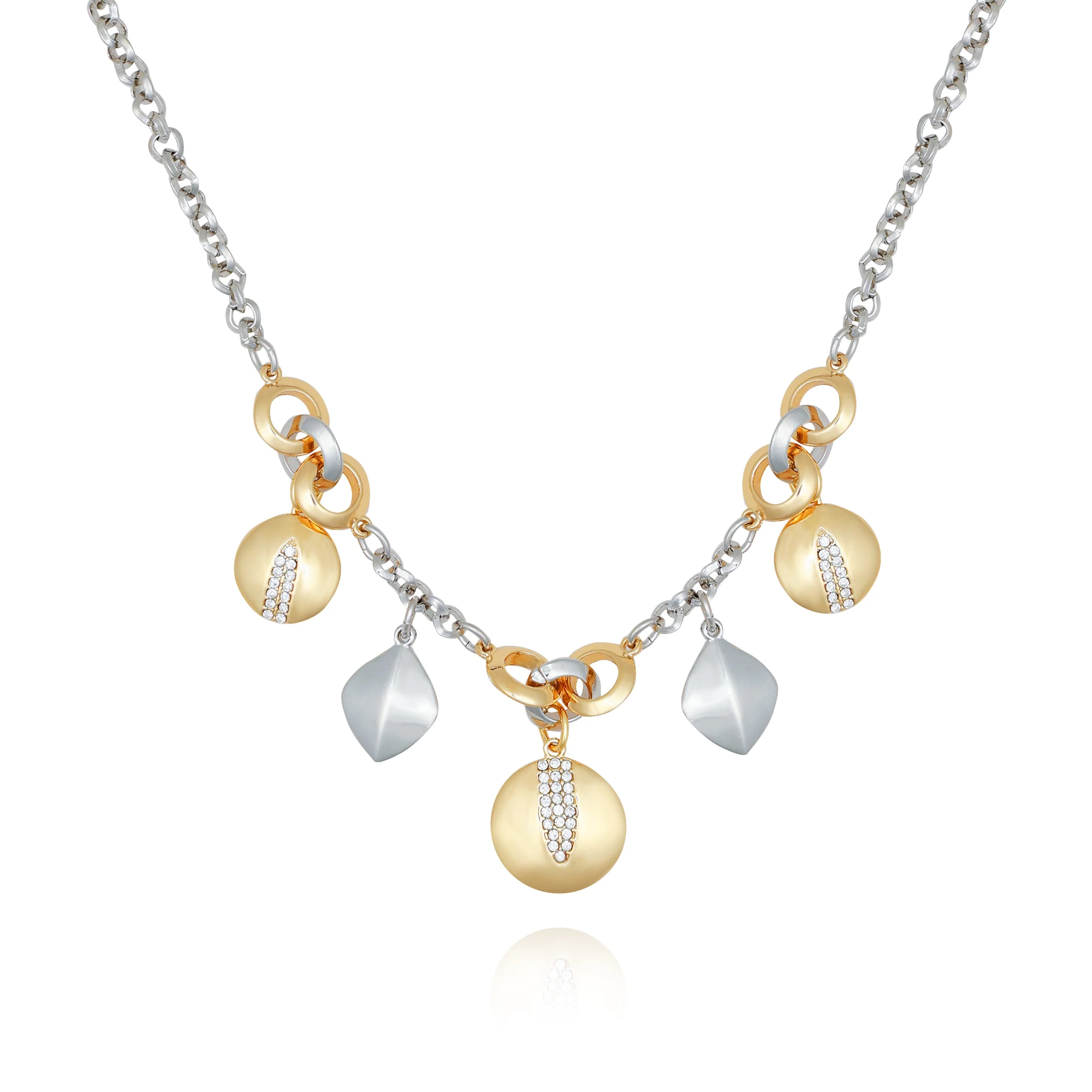 Two Tone Gilded Leaf Charm Short Statement Necklace