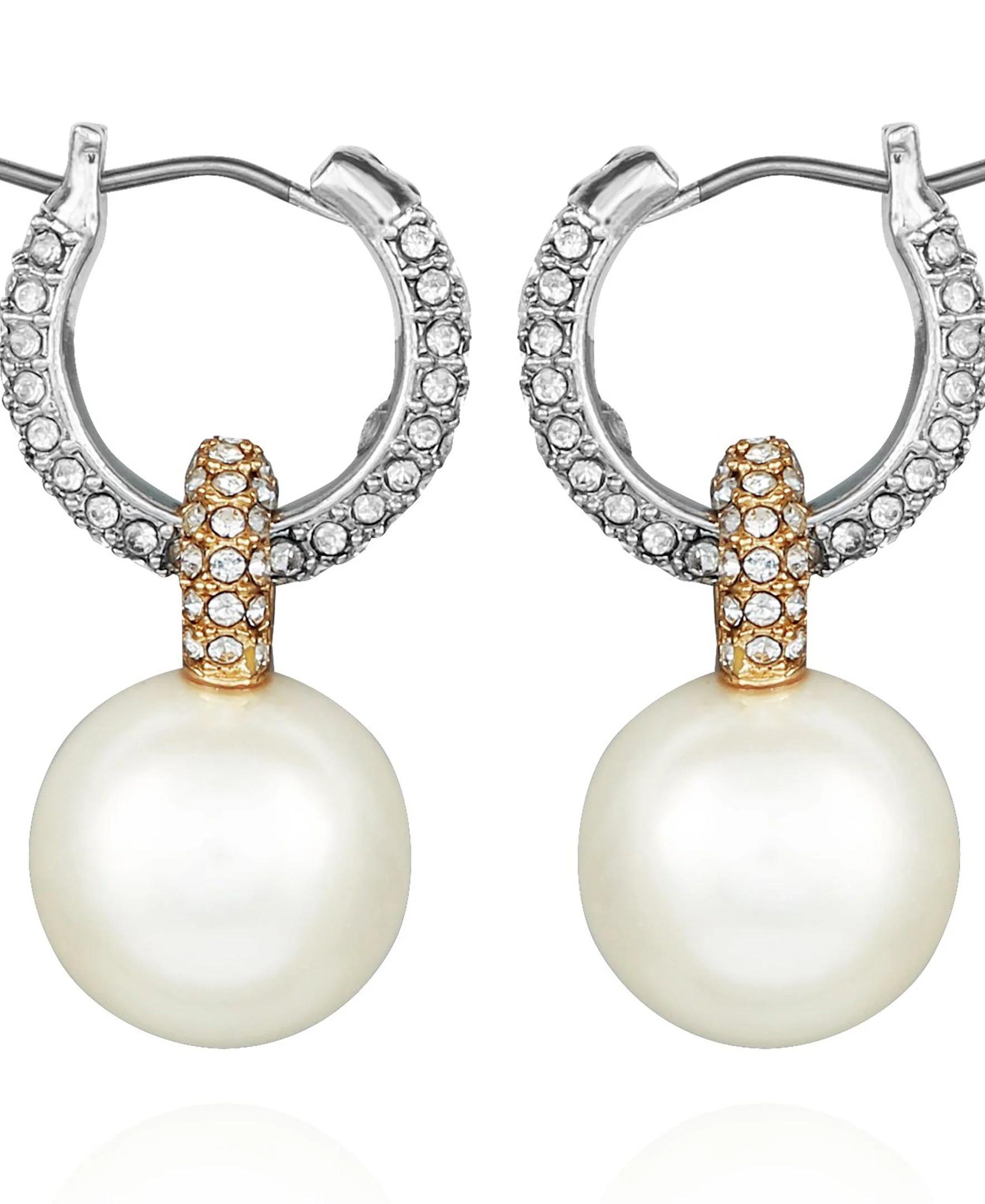 Two Tone Pearl Drop Hoop Earrings - Image 2